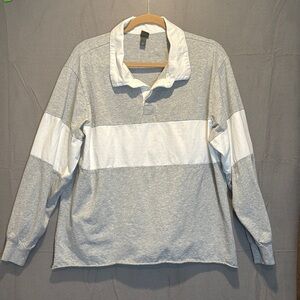 Wild Fable Gray and White Rugby Shirt XL